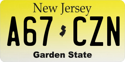 NJ license plate A67CZN