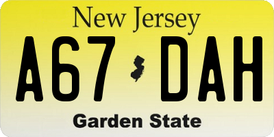 NJ license plate A67DAH