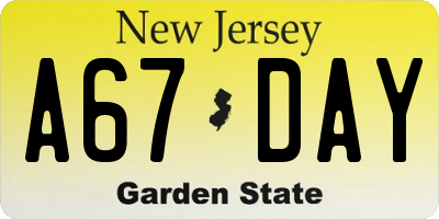 NJ license plate A67DAY
