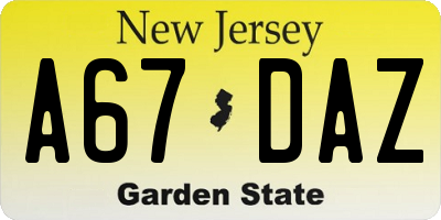 NJ license plate A67DAZ