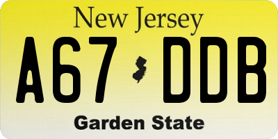 NJ license plate A67DDB
