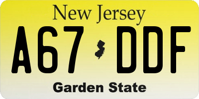 NJ license plate A67DDF