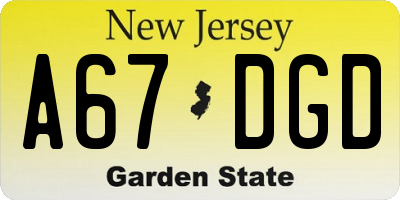 NJ license plate A67DGD