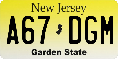 NJ license plate A67DGM