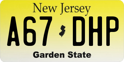NJ license plate A67DHP
