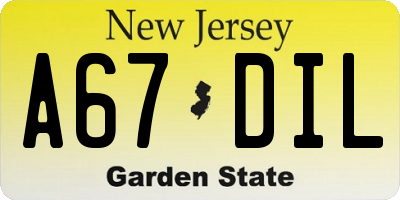 NJ license plate A67DIL