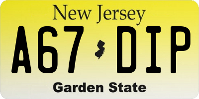NJ license plate A67DIP