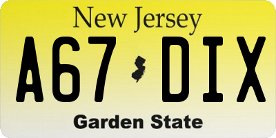 NJ license plate A67DIX