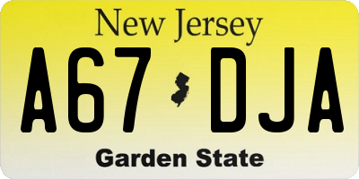 NJ license plate A67DJA