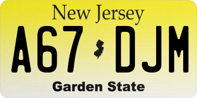 NJ license plate A67DJM