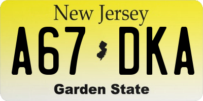 NJ license plate A67DKA