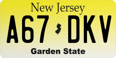 NJ license plate A67DKV