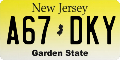 NJ license plate A67DKY
