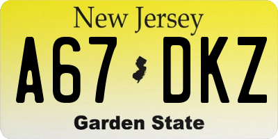 NJ license plate A67DKZ