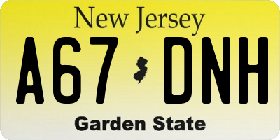 NJ license plate A67DNH