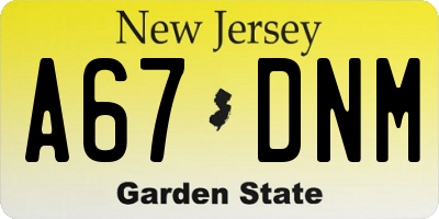 NJ license plate A67DNM