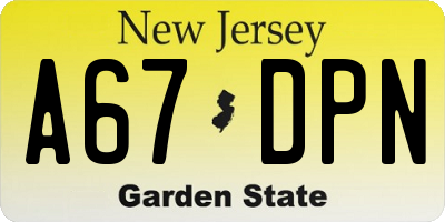NJ license plate A67DPN