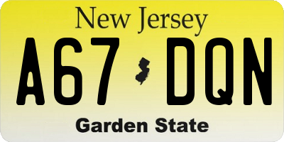 NJ license plate A67DQN