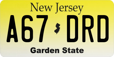 NJ license plate A67DRD