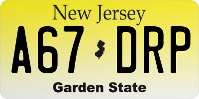 NJ license plate A67DRP