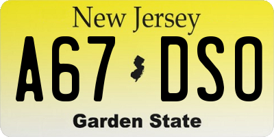 NJ license plate A67DSO