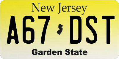 NJ license plate A67DST