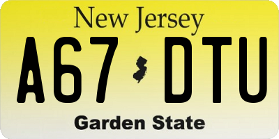 NJ license plate A67DTU