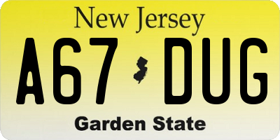 NJ license plate A67DUG