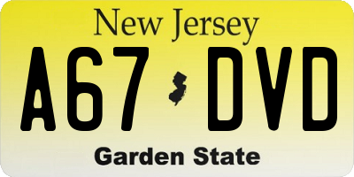 NJ license plate A67DVD