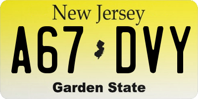 NJ license plate A67DVY