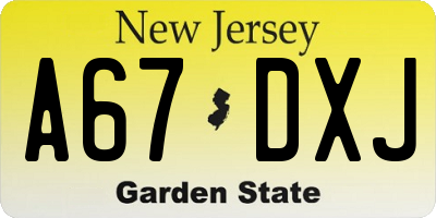 NJ license plate A67DXJ