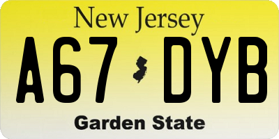 NJ license plate A67DYB