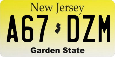 NJ license plate A67DZM