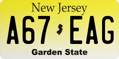 NJ license plate A67EAG