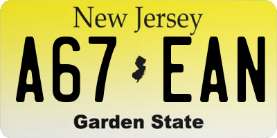 NJ license plate A67EAN