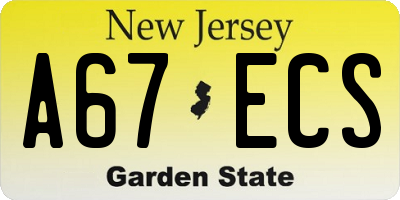 NJ license plate A67ECS