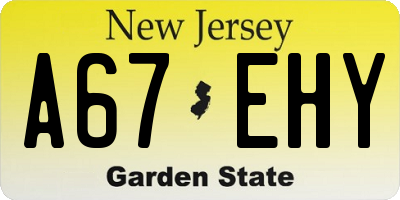 NJ license plate A67EHY
