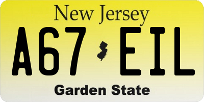 NJ license plate A67EIL