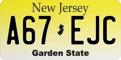 NJ license plate A67EJC