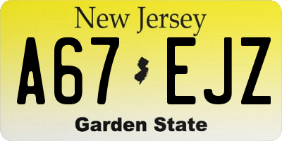 NJ license plate A67EJZ