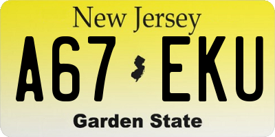 NJ license plate A67EKU