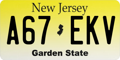 NJ license plate A67EKV