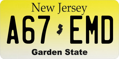 NJ license plate A67EMD