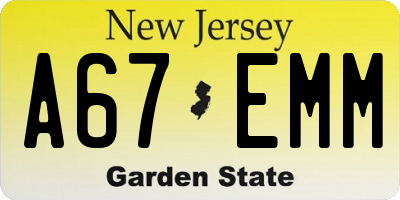 NJ license plate A67EMM