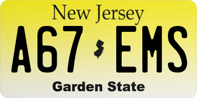 NJ license plate A67EMS