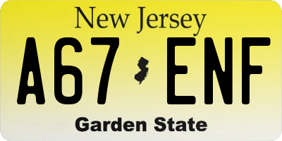 NJ license plate A67ENF