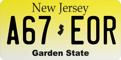 NJ license plate A67EOR