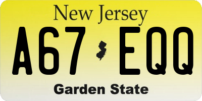 NJ license plate A67EQQ