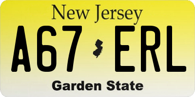NJ license plate A67ERL