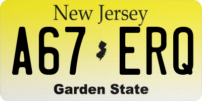 NJ license plate A67ERQ